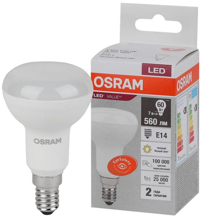 Лампа светодиодная LED Value LVR60 7SW/830 грибовидная матовая E14 230В 10х1 RU OSRAM 4058075581661