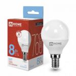 Лампа светодиодная LED-ШАР-VC 8Вт шар 6500К холод. бел. E14 760лм 230В IN HOME 4690612024882 Лампа светодиодная LED-ШАР-VC 8Вт шар 6500К холод. бел. E14 760лм 230В IN HOME 4690612024882