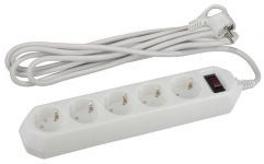 Удлинитель с сетевым фильтром 5х3м с заземл. 10А IP20 USF-5es-3m-W ПВС 3х0.75 с выкл. бел. Эра Б0019033 Удлинитель с сетевым фильтром 5х3м с заземл. 10А IP20 USF-5es-3m-W ПВС 3х0.75 с выкл. бел. Эра Б0019033