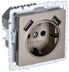 Розетка BRITE РЮш10-1-БрШ 16А с USB A+A 2.1А с заземл. защ. шторки шампань IEK BR-R14-16-U21-D21-K37 Розетка BRITE РЮш10-1-БрШ 16А с USB A+A 2.1А с заземл. защ. шторки шампань IEK BR-R14-16-U21-D21-K37