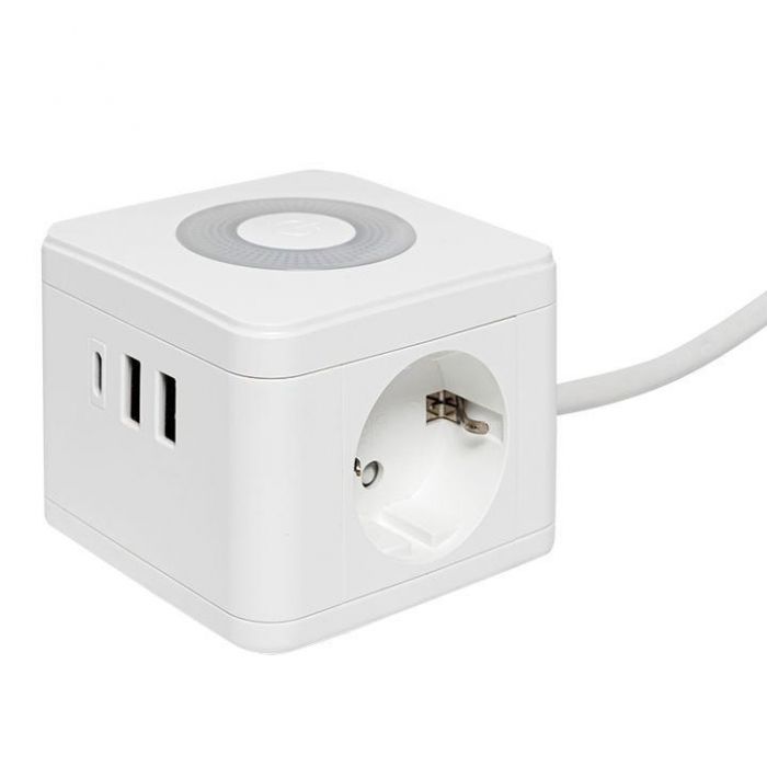 Удлинитель "Куб" 2х1.3м 2USB 2.4А+Type C + Ночник 1кв.мм EKF UBA-CUB-2-TC